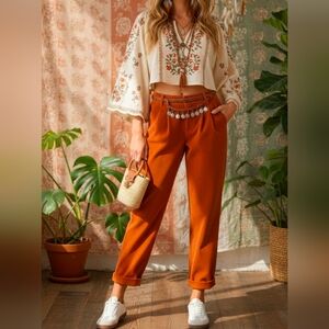 Halara Mid Rise Orange Corduroy Pants